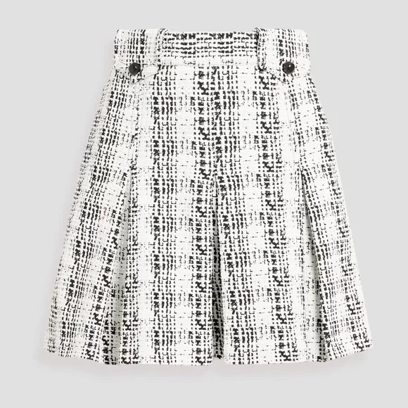 NWT Anna Sui Monochrome Pleated Tweed Mini Skirt Black White 8 - Picture 2 of 12